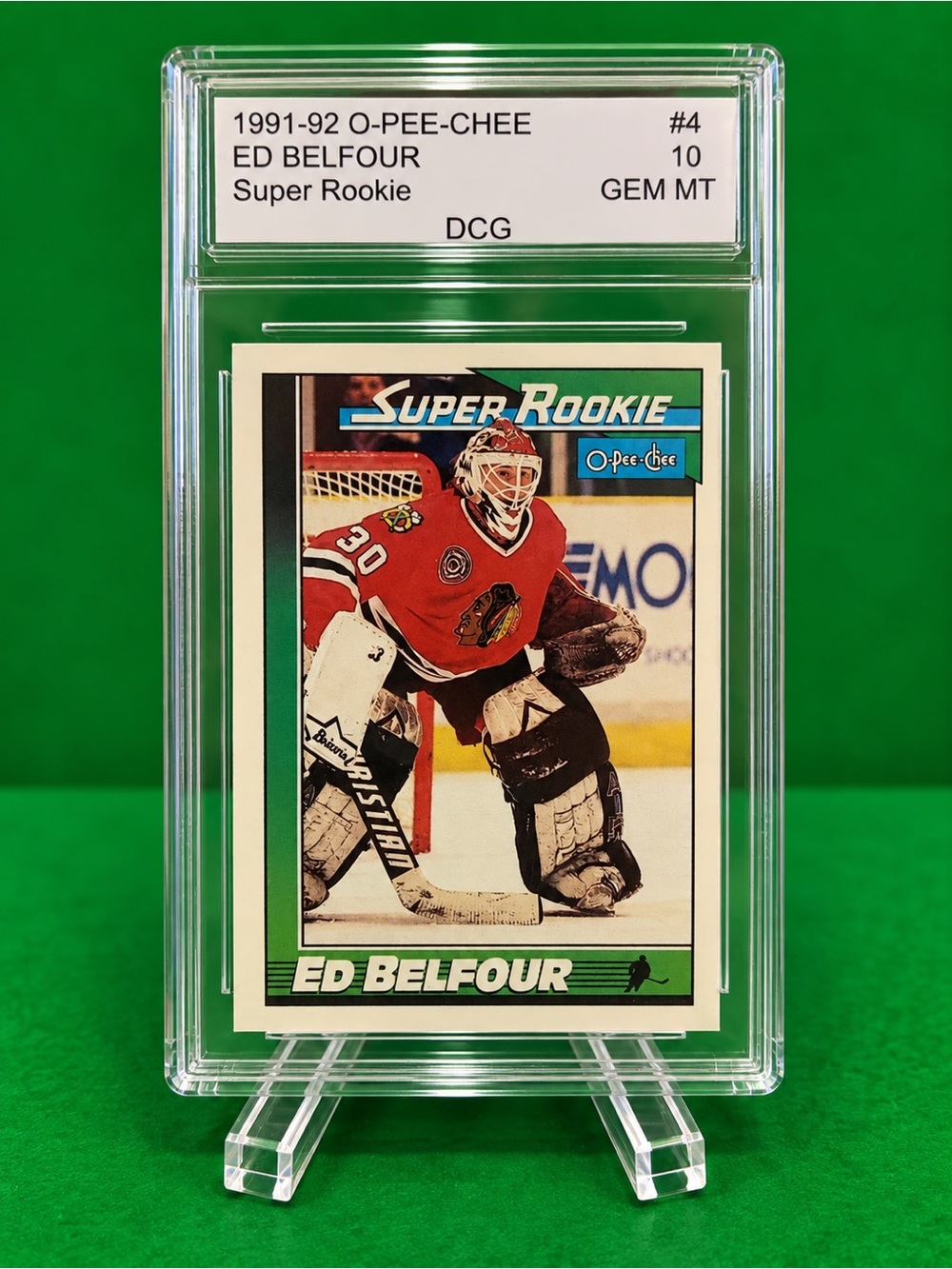 1991 O-Pee-Chee Ed Belfour Super Rookie Hockey Card - Chicago Blackhawks